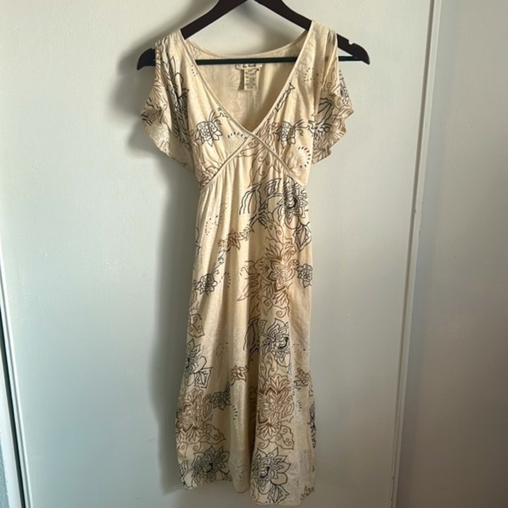 Free People Floral Split Cap Flutter Sleeve Year Round Cotton Gauze Midi Dress - Picture 8 of 13